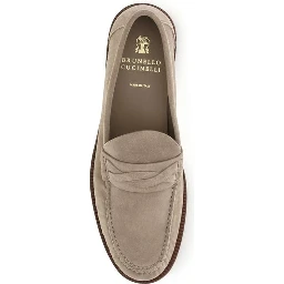 Beige Suede Leather Slip-On Loafers