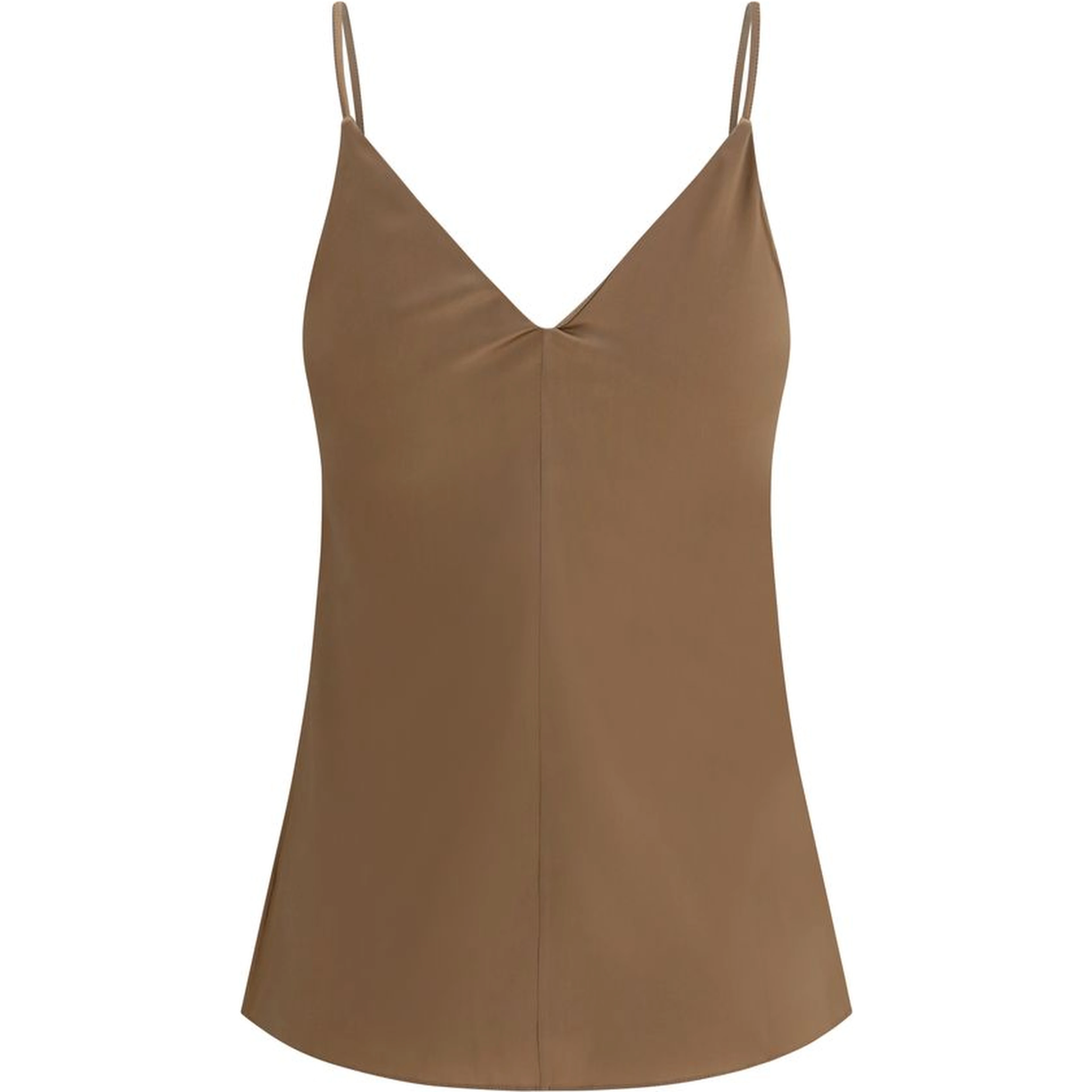 Brown Silk Sleeveles T-Shirt