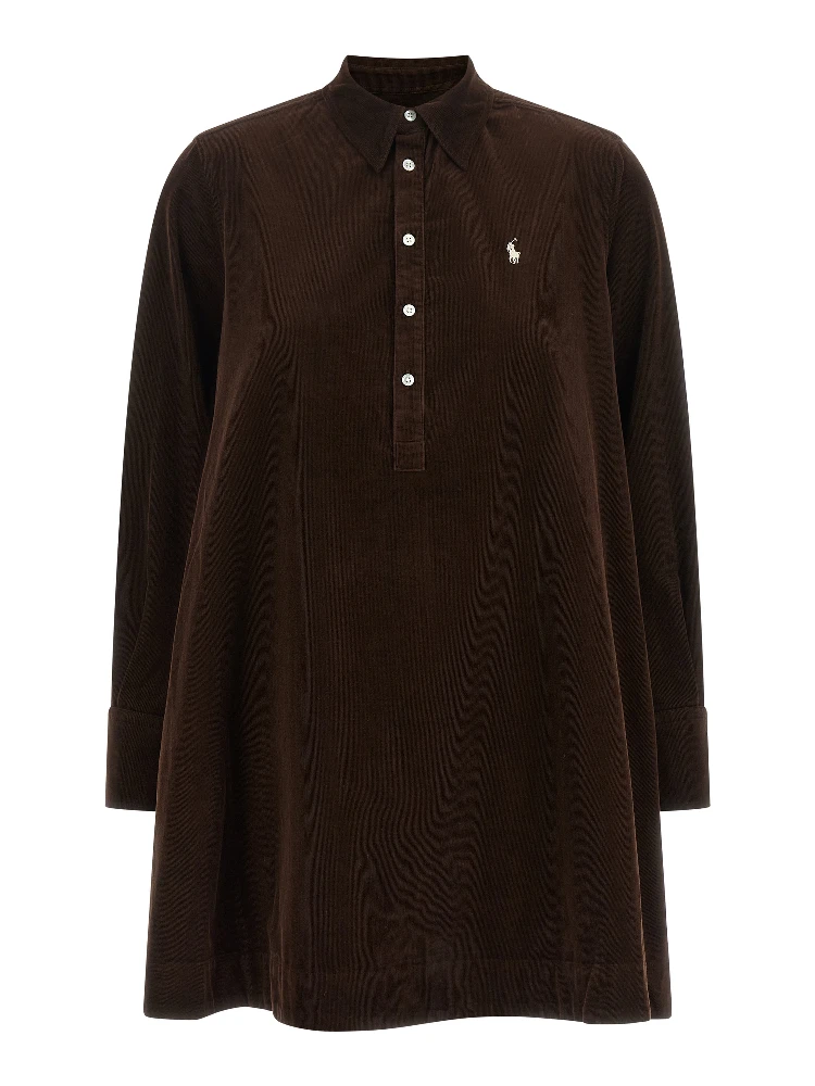 Brown Cotton Short Dress