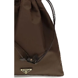 Brown Polyamide Clutch Bag
