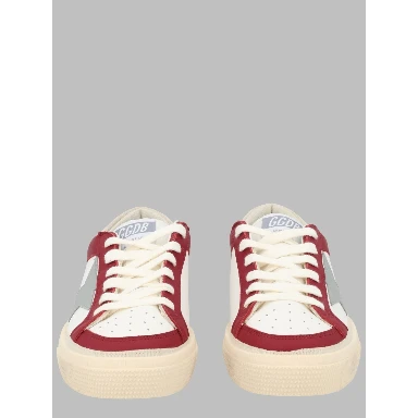 may with double quarter and toe leather upper star toe and tongue suede heel