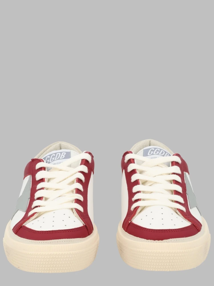 may with double quarter and toe leather upper star toe and tongue suede heel