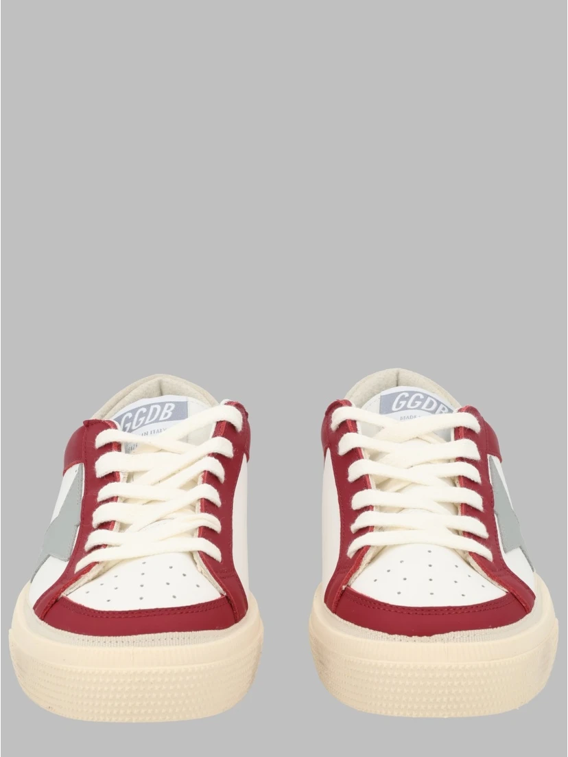 may with double quarter and toe leather upper star toe and tongue suede heel