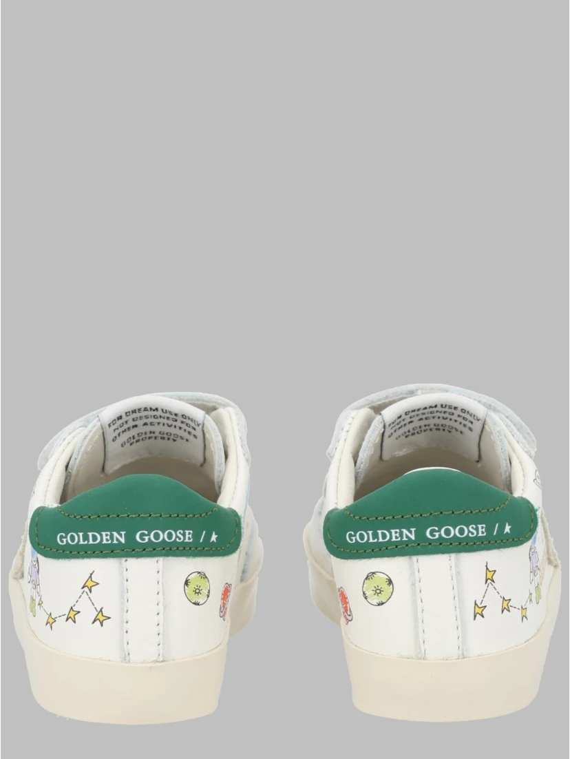 baby school nappa with print upper and strap suede star leather heel