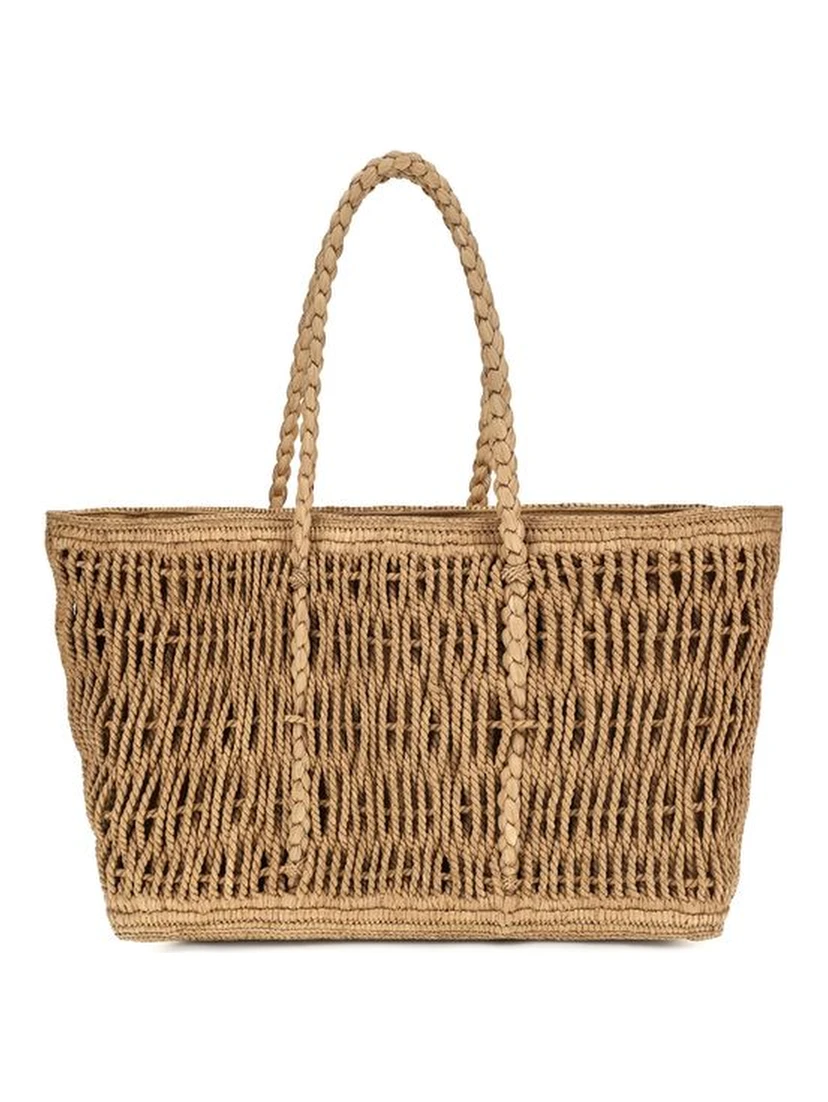 Beige Raffia Shoulder Bag