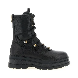 Black Cowhide Lace-Up Boots
