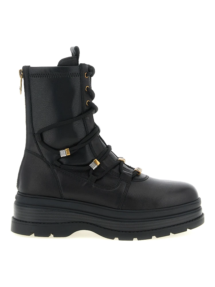 Black Cowhide Lace-Up Boots