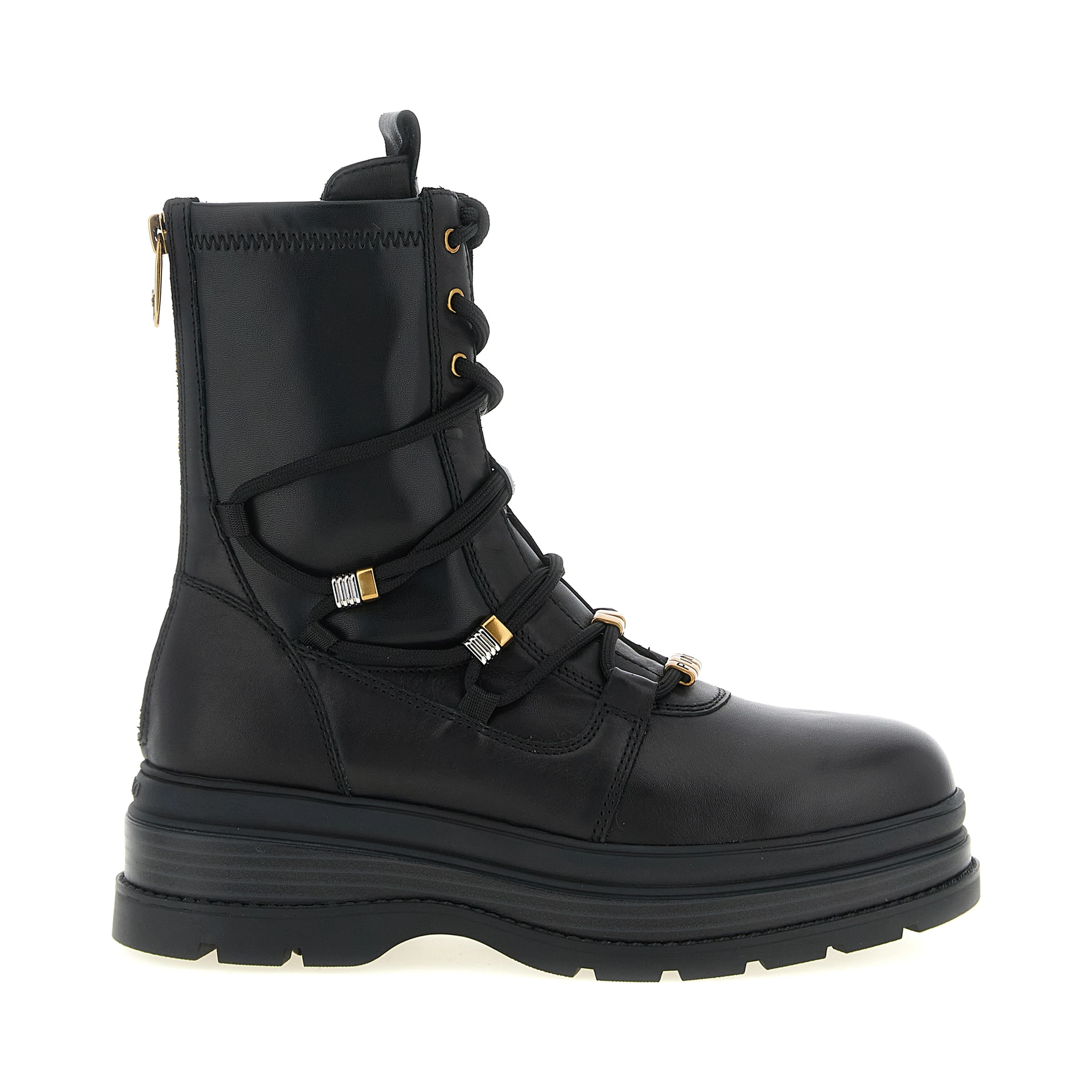 Black Cowhide Lace-Up Boots