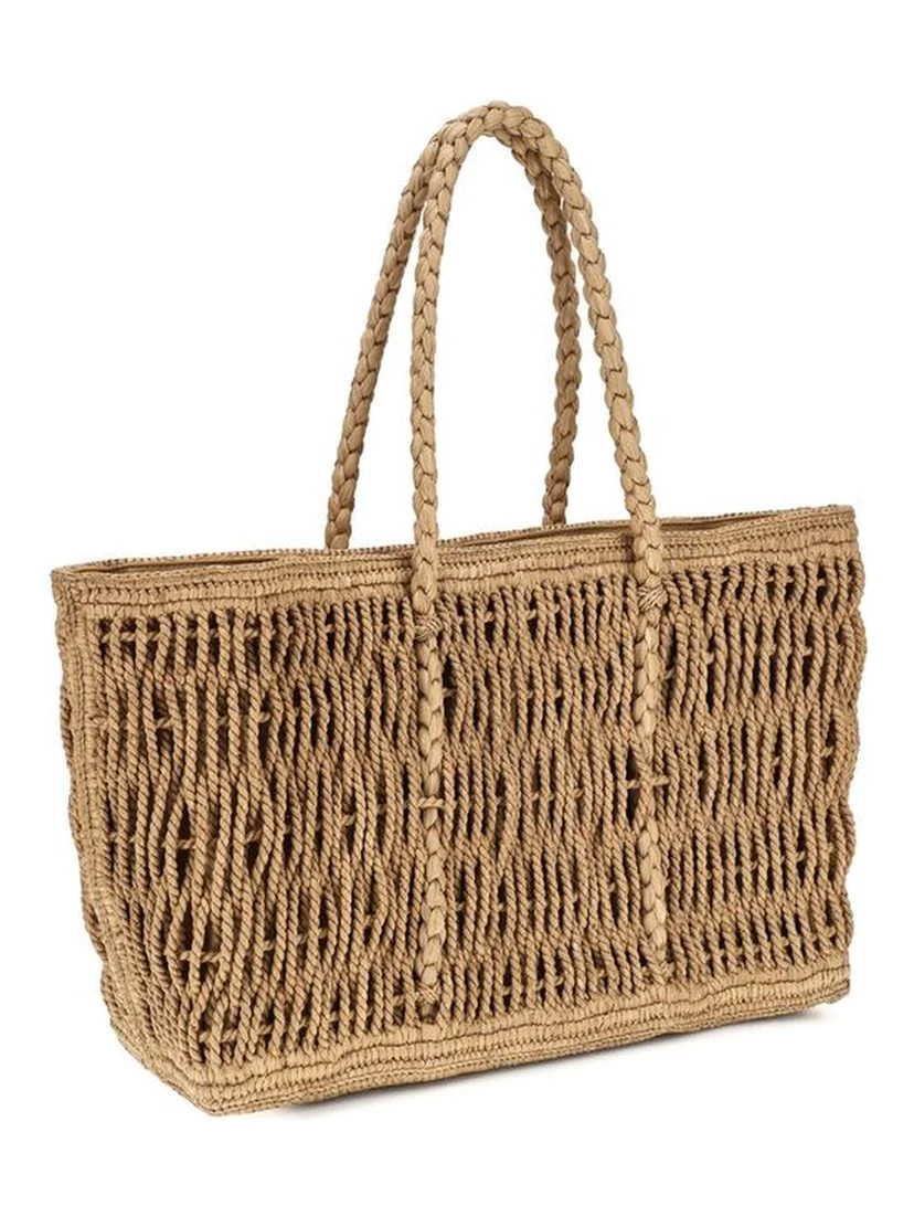 Beige Raffia Shoulder Bag