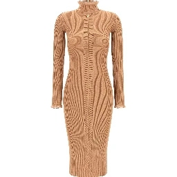 Beige Viscose Midi Dress