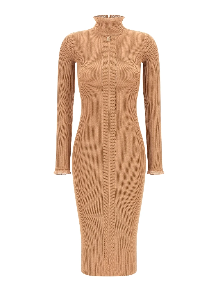 Beige Viscose Midi Dress