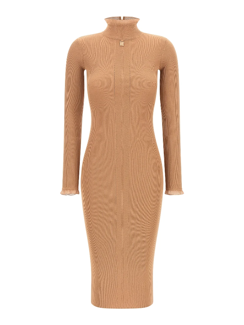 Beige Viscose Midi Dress