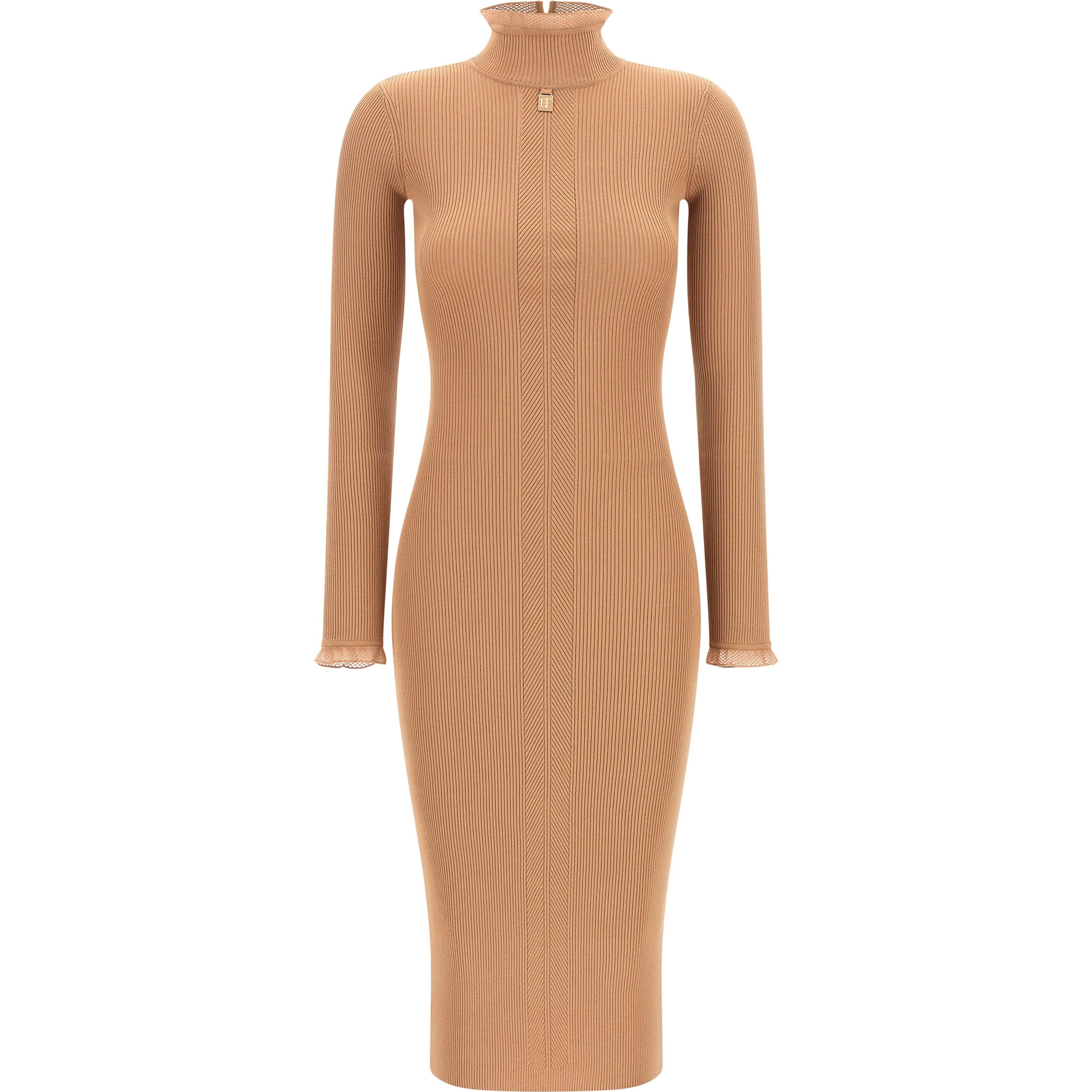 Beige Viscose Midi Dress
