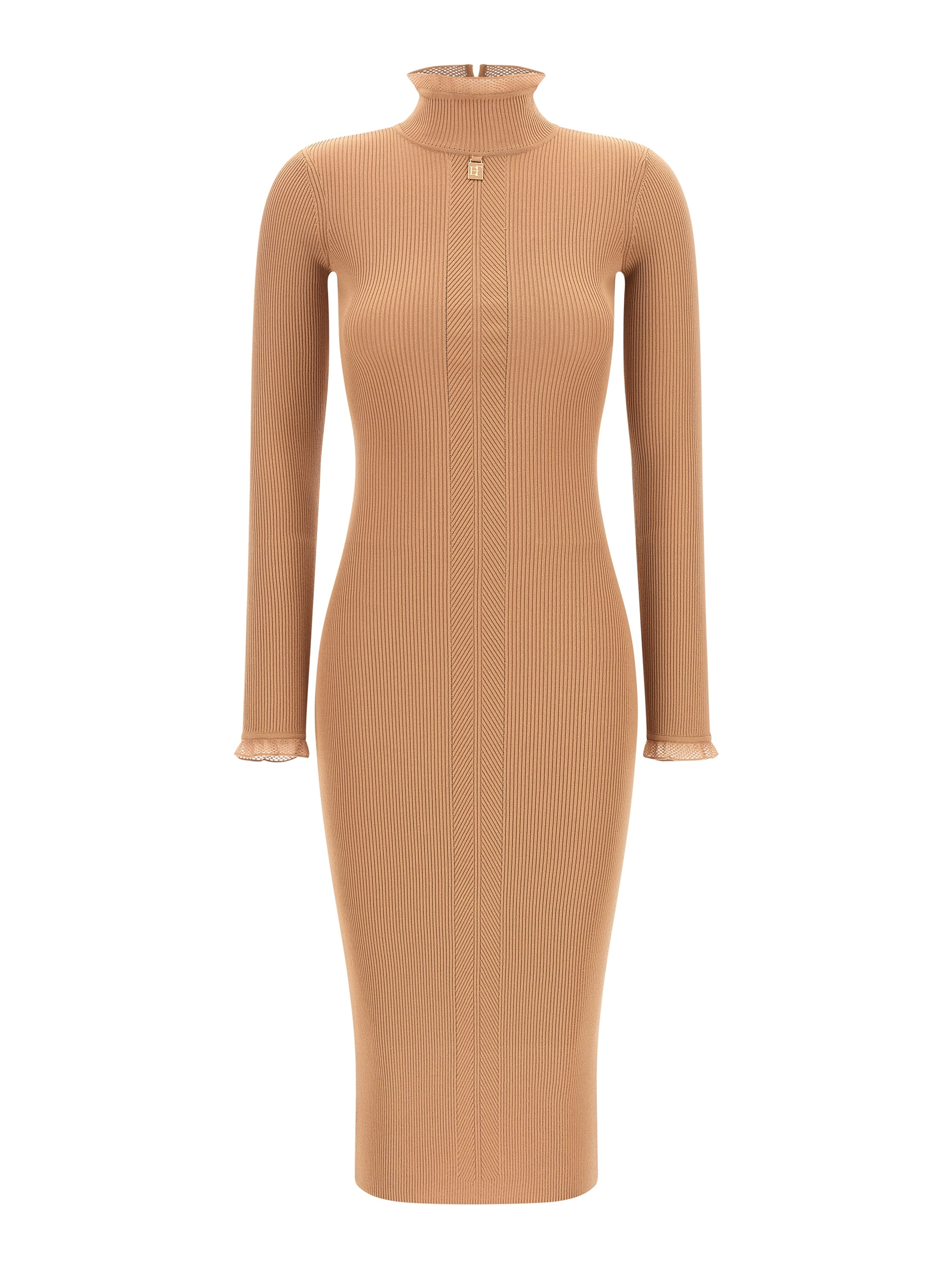 Beige Viscose Midi Dress