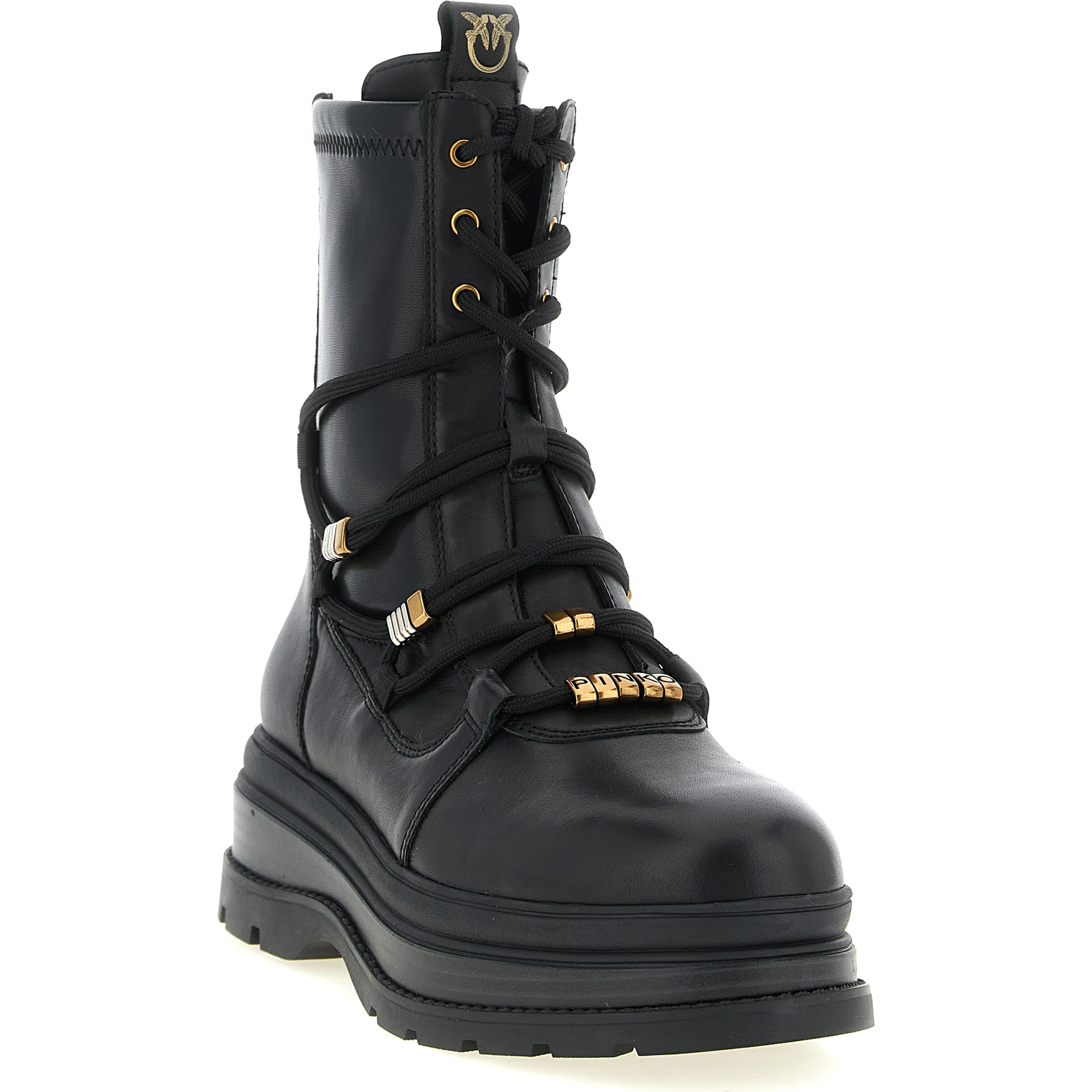 Black Cowhide Lace-Up Boots
