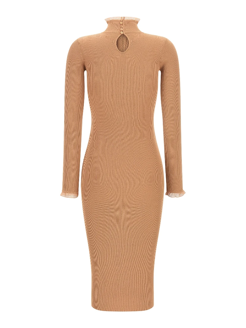 Beige Viscose Midi Dress