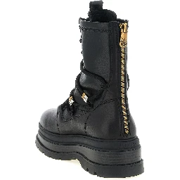 Black Cowhide Lace-Up Boots