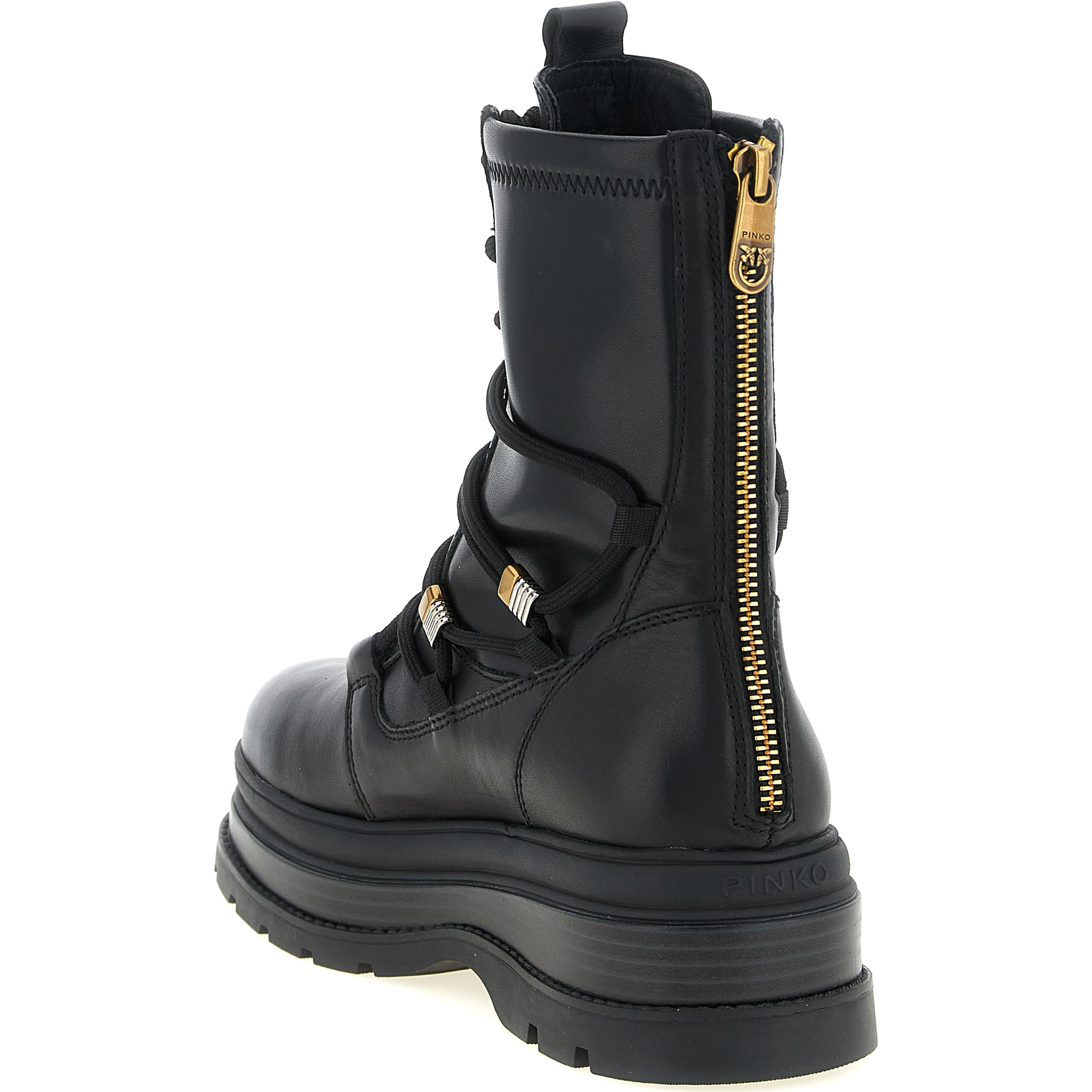 Black Cowhide Lace-Up Boots