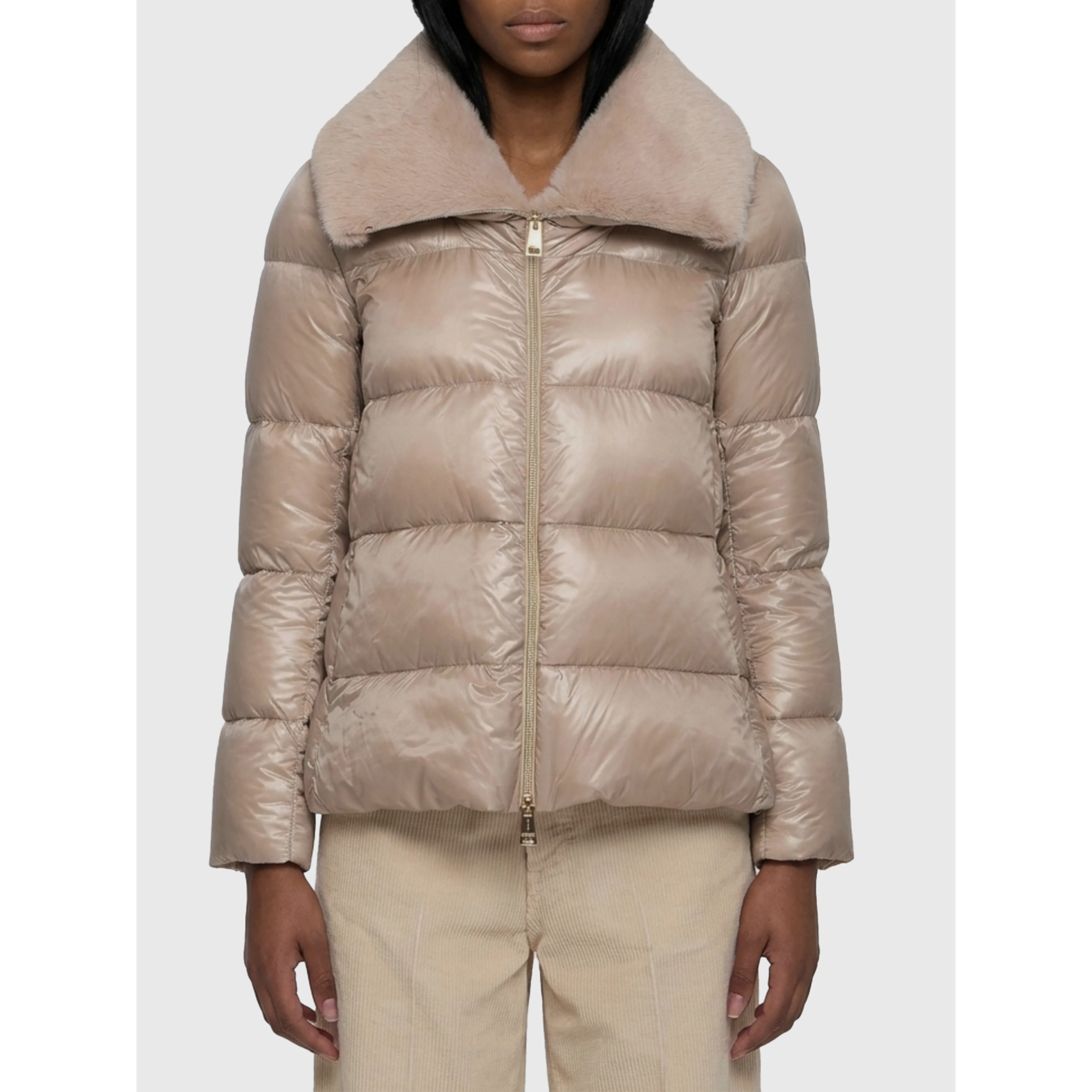 Ultralight nylon and fur collar jacket