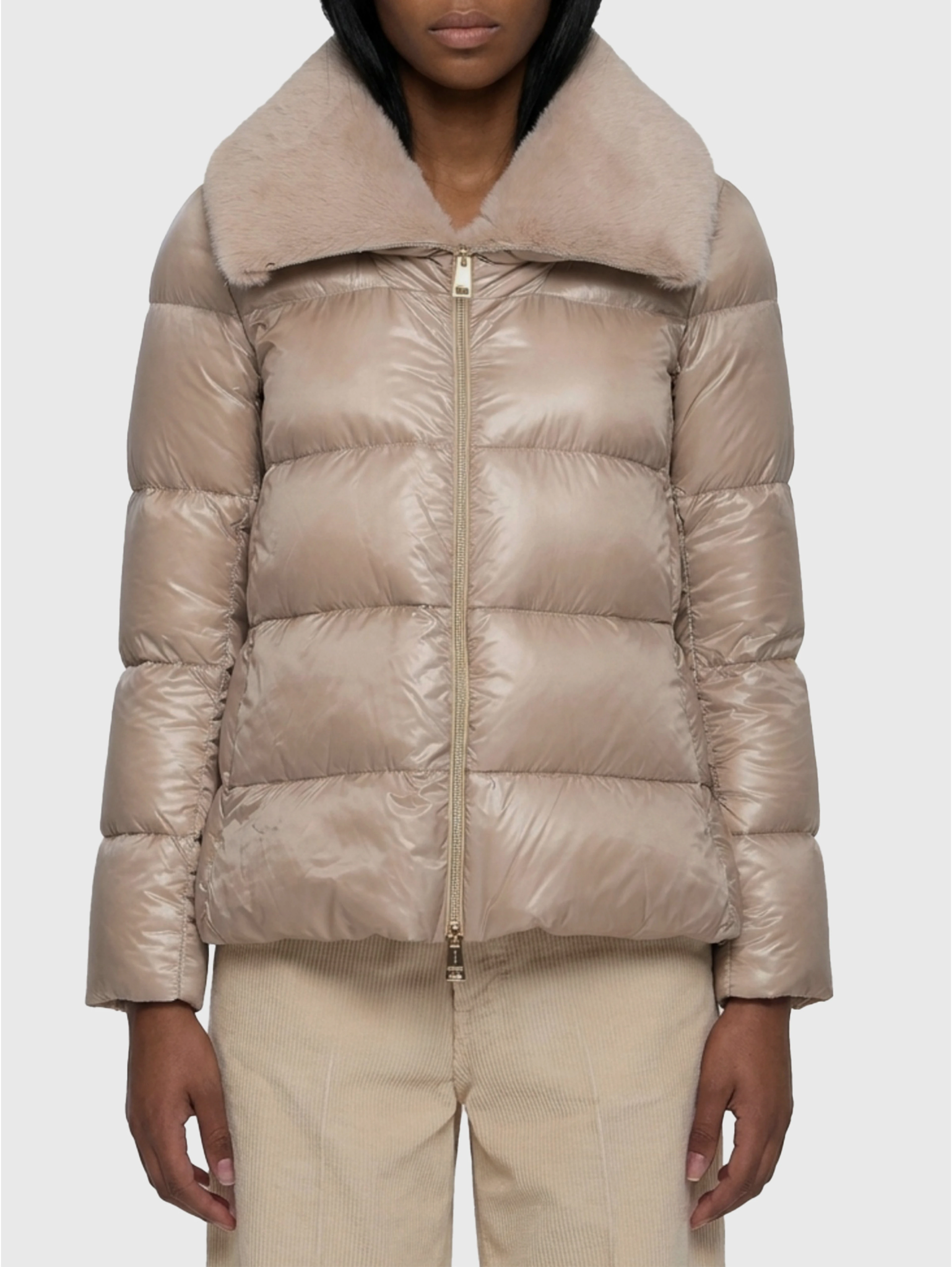 Ultralight nylon and fur collar jacket