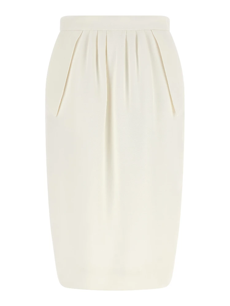 White Polyester Midi Skirt