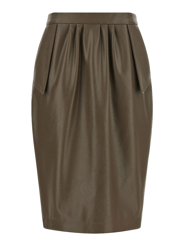Brown Polyester Midi Skirt