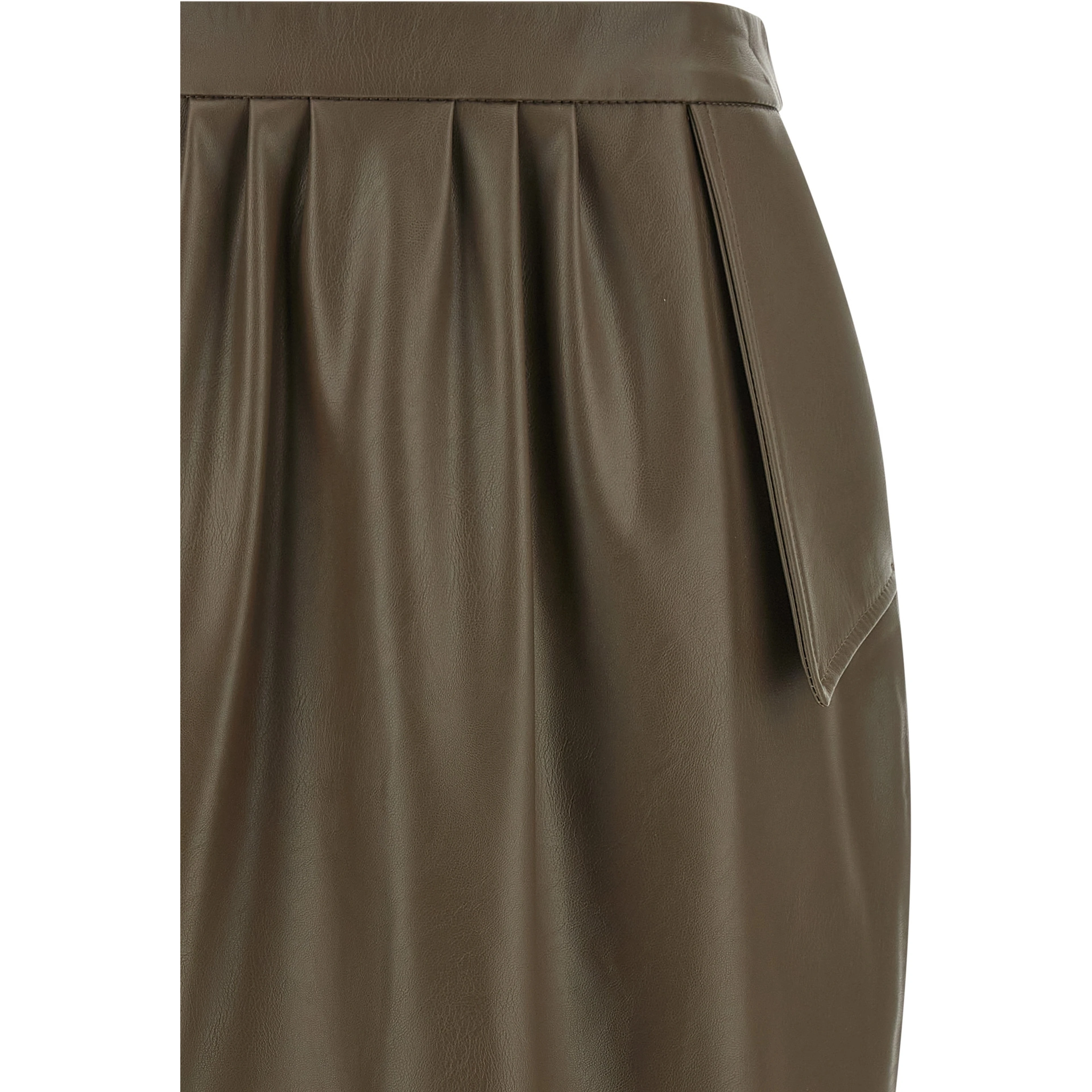 Brown Polyester Midi Skirt