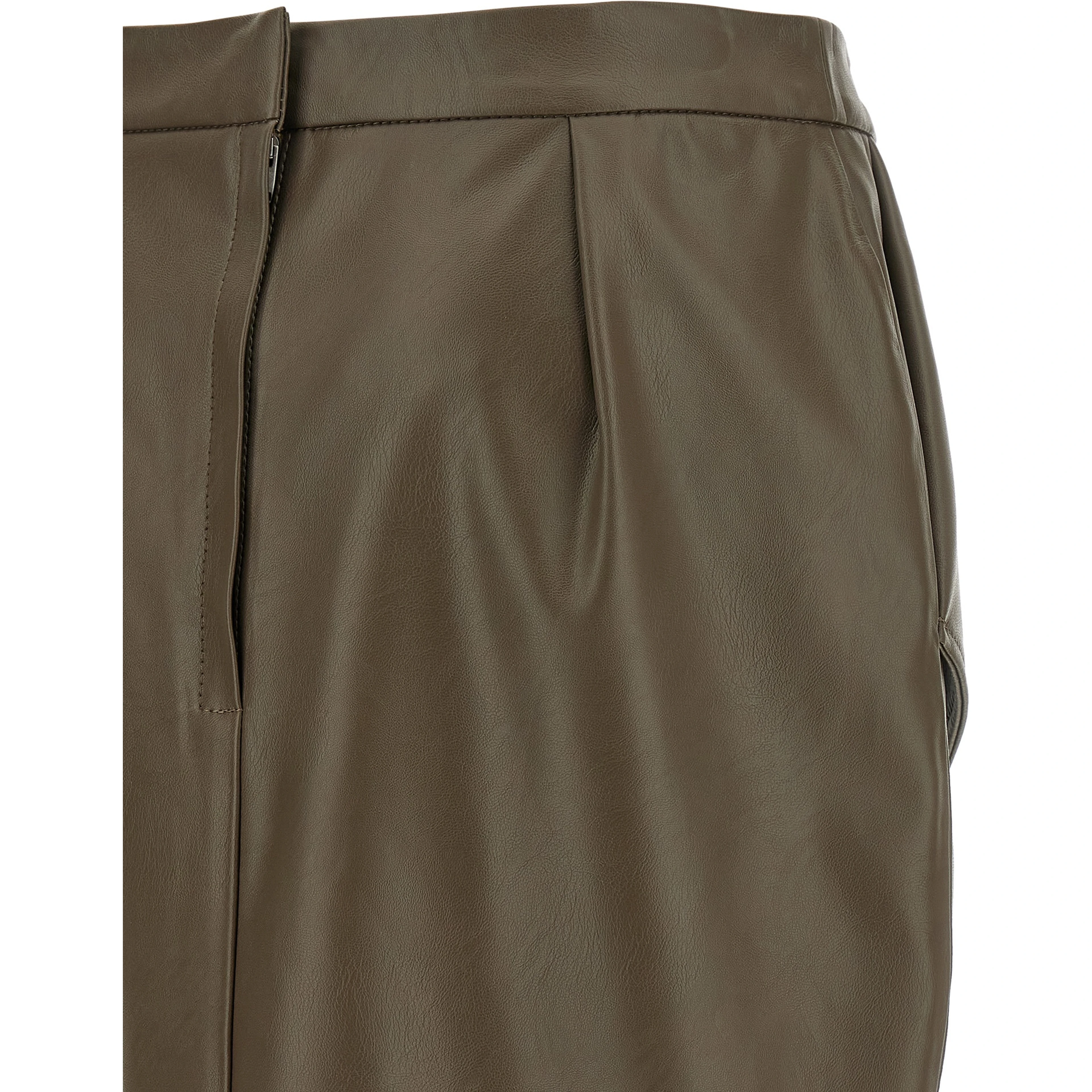 Brown Polyester Midi Skirt