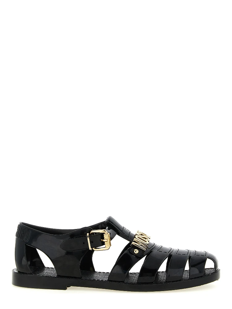 Black Pvc Flat Sandals
