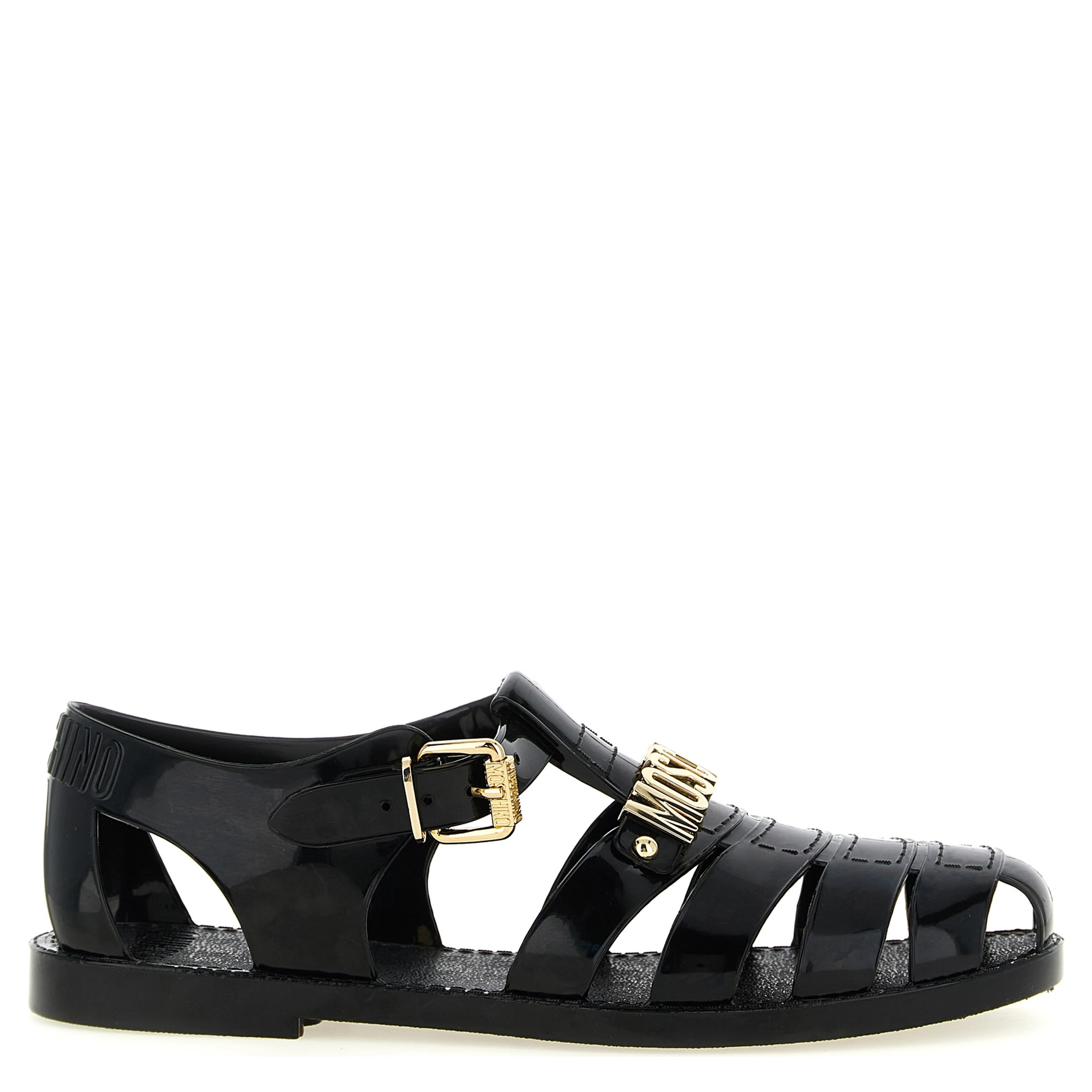 Black Pvc Flat Sandals