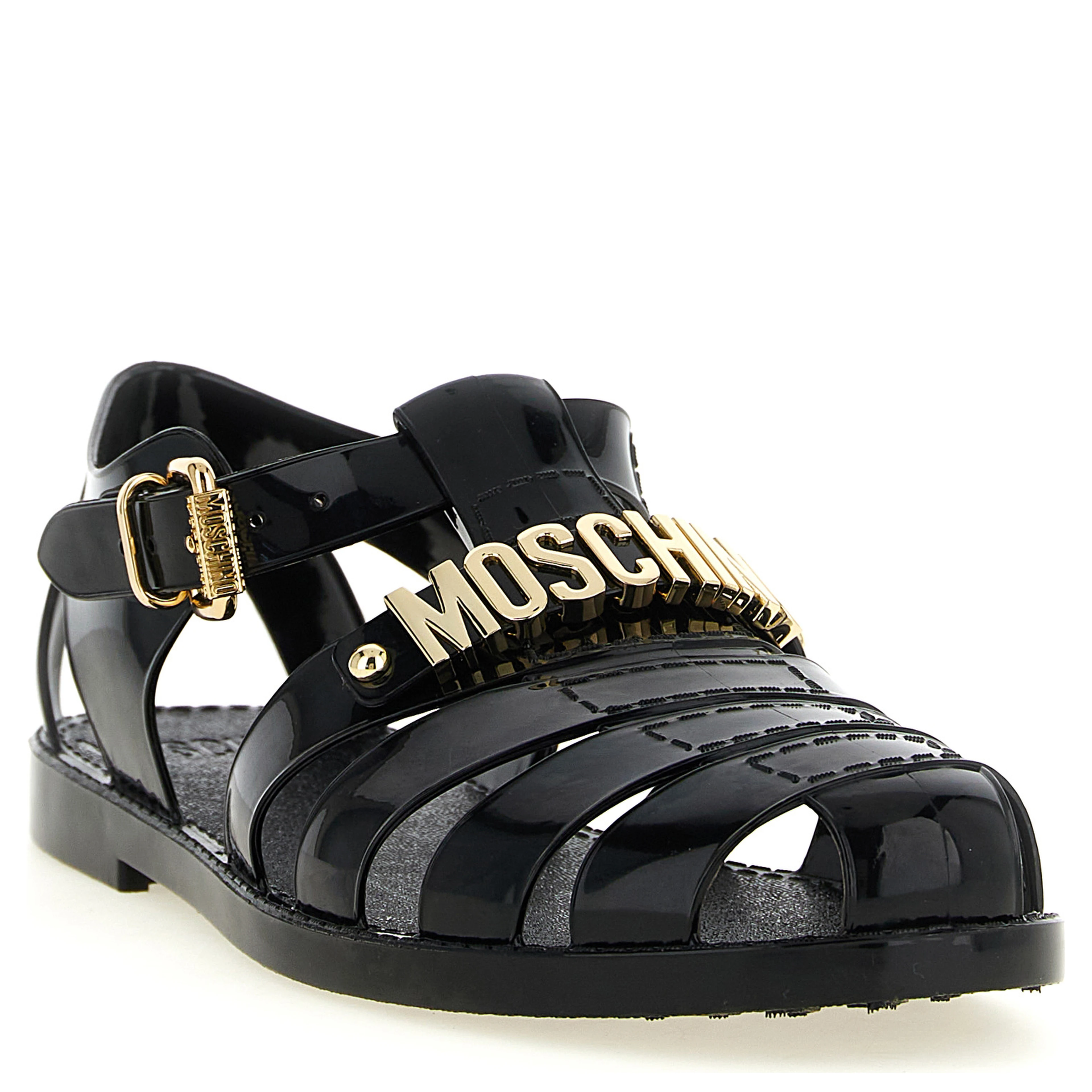 Black Pvc Flat Sandals