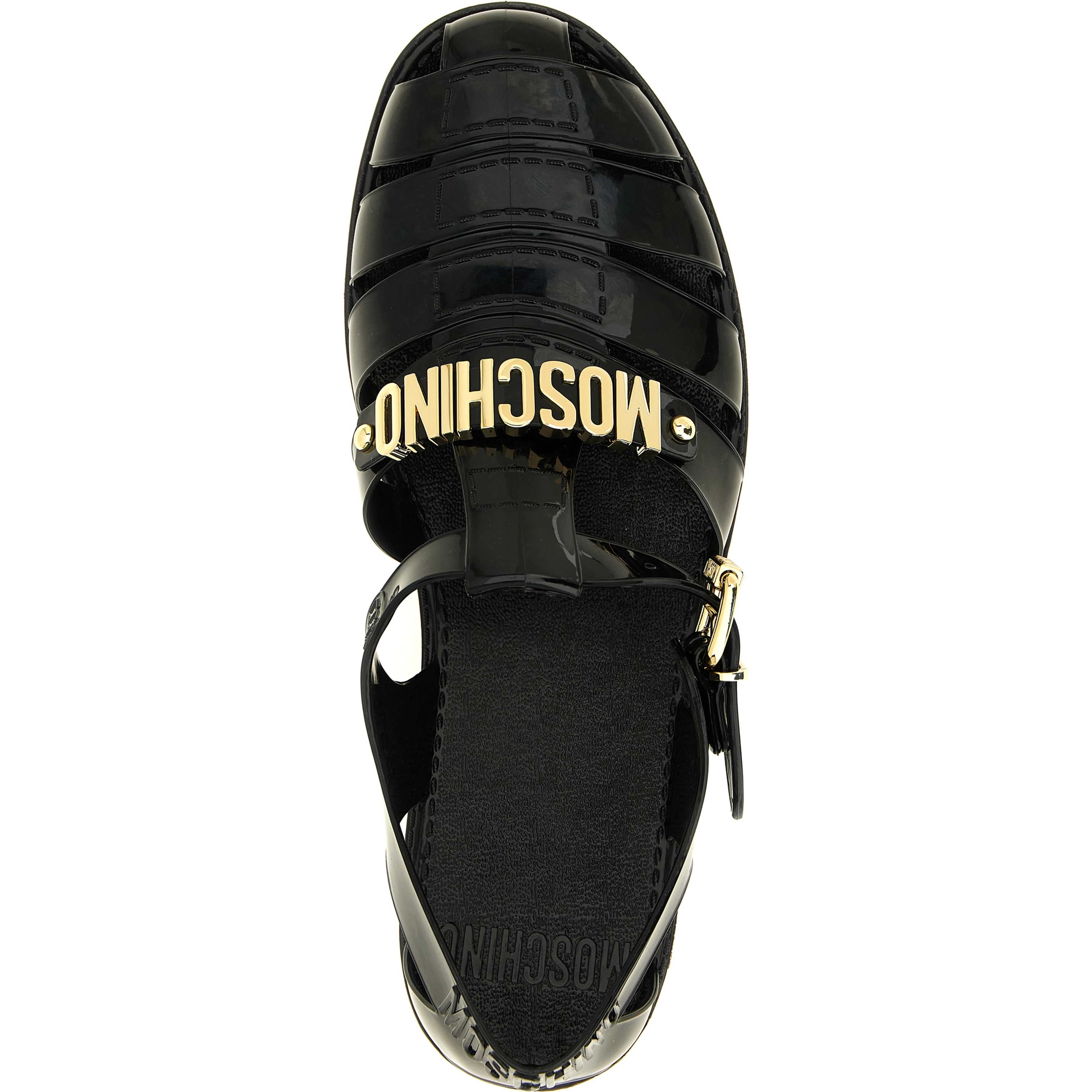 Black Pvc Flat Sandals