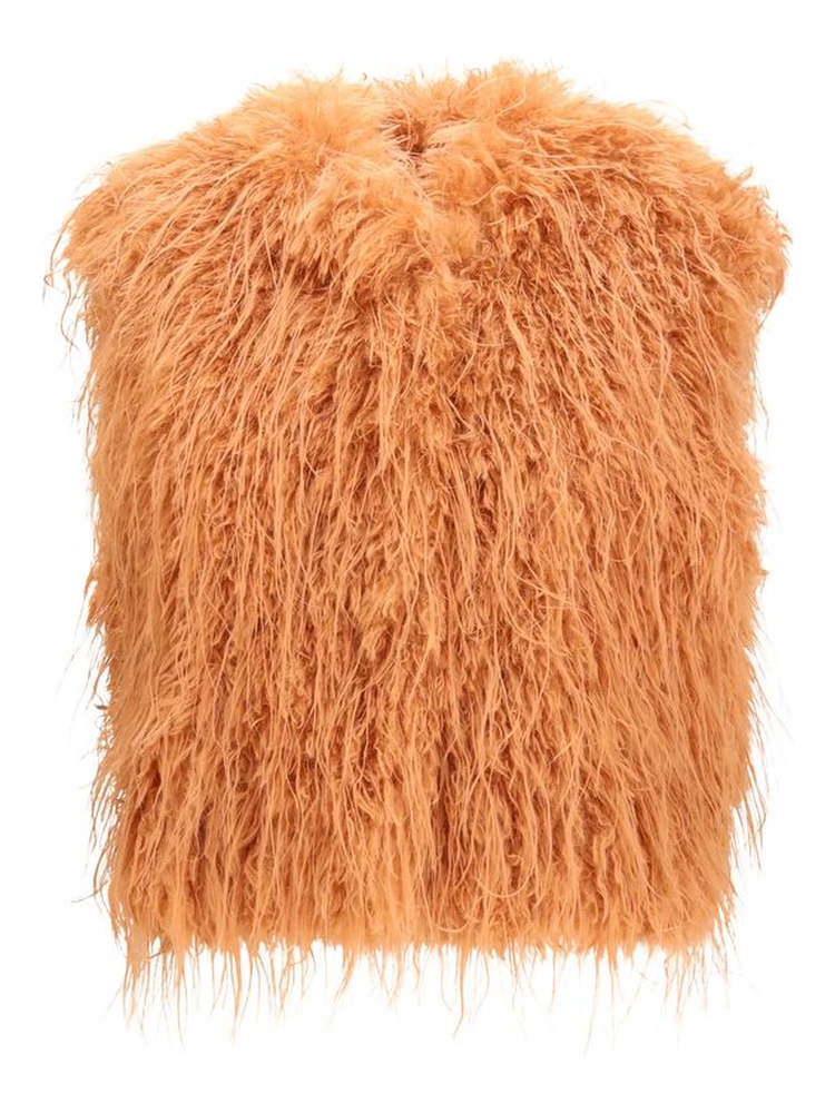 Orange Polyester Sleeveless Jacket