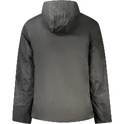 Nero Poliestere Uomo Jacket with Hood and Pockets