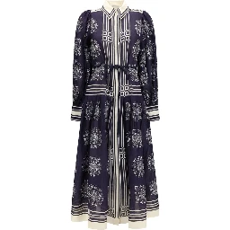 Blue Ramie Casual Dress