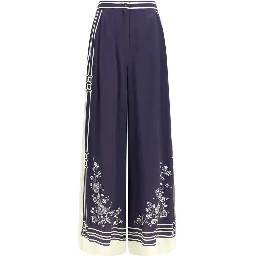 Blue Silk Casual Pants