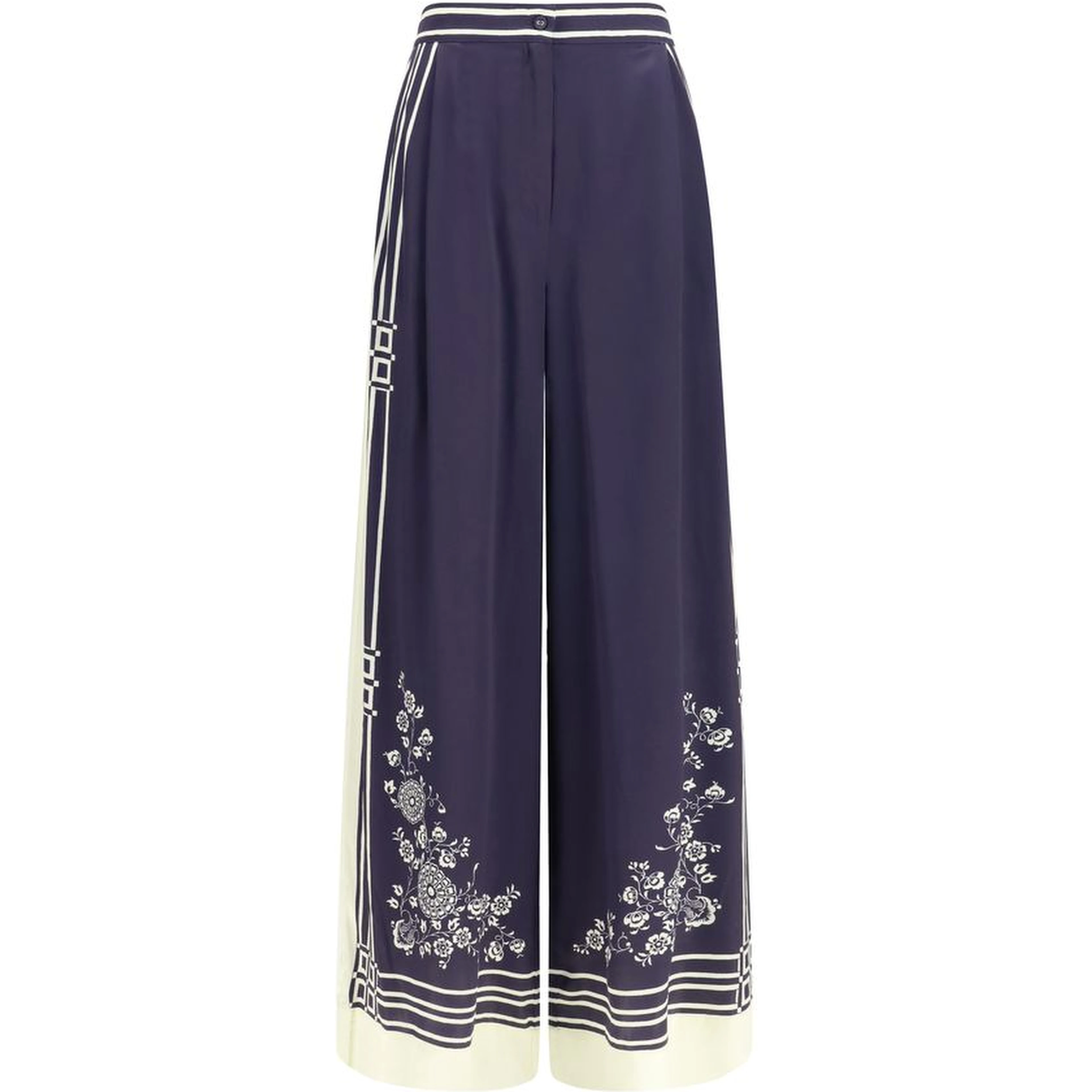 Blue Silk Casual Pants