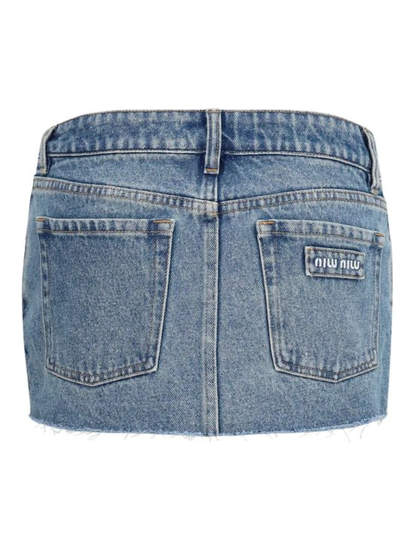 Blue Cotton Mini Skirt