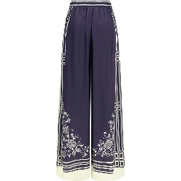 Blue Silk Casual Pants