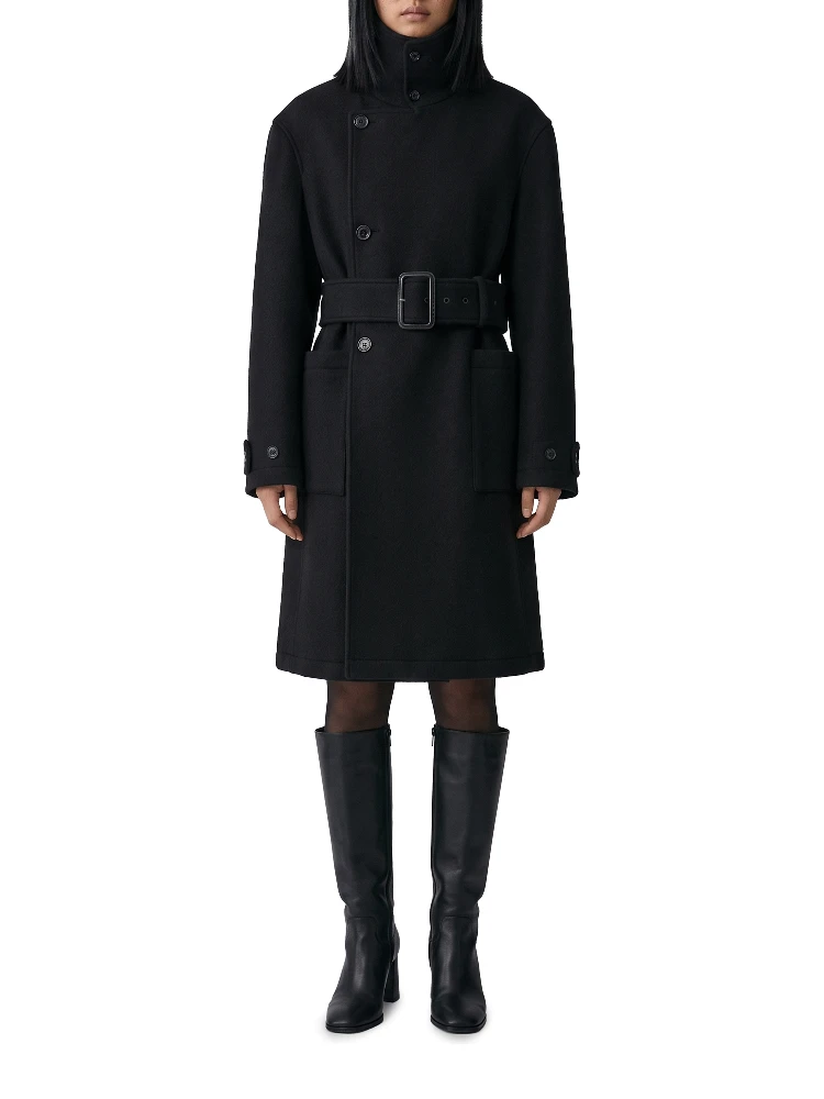 Black fitted wrap coat