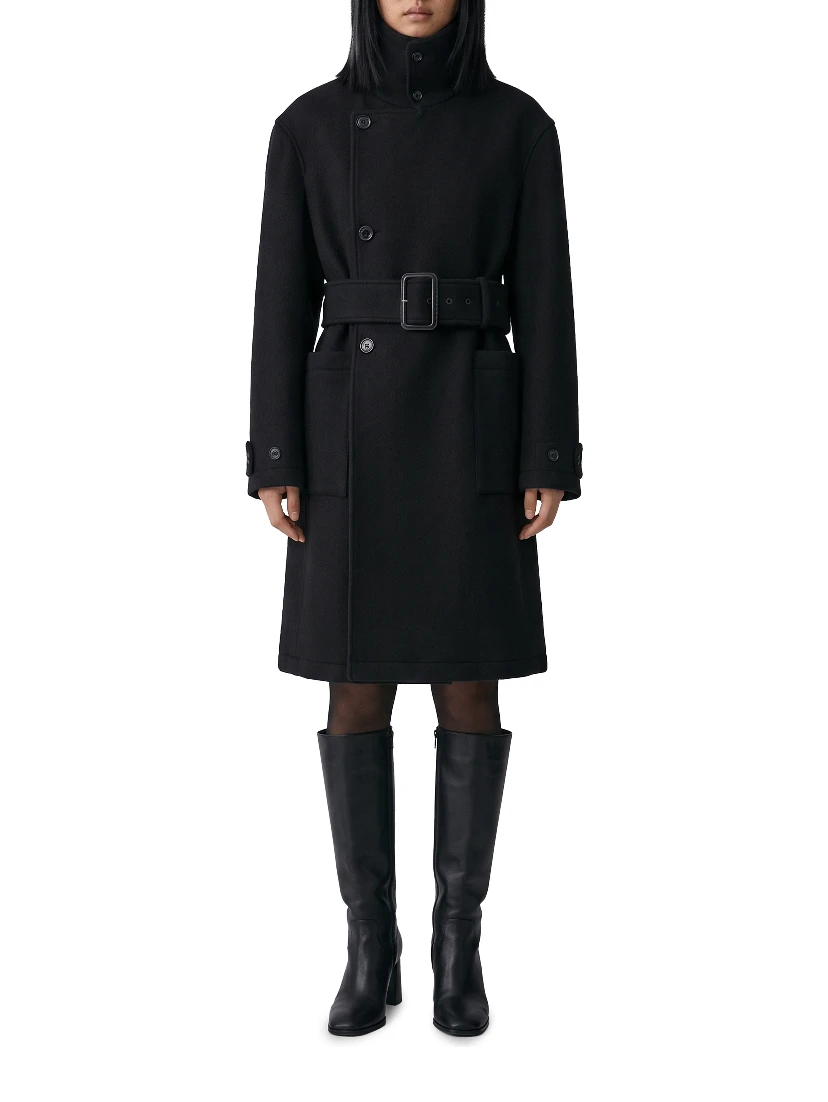Black fitted wrap coat