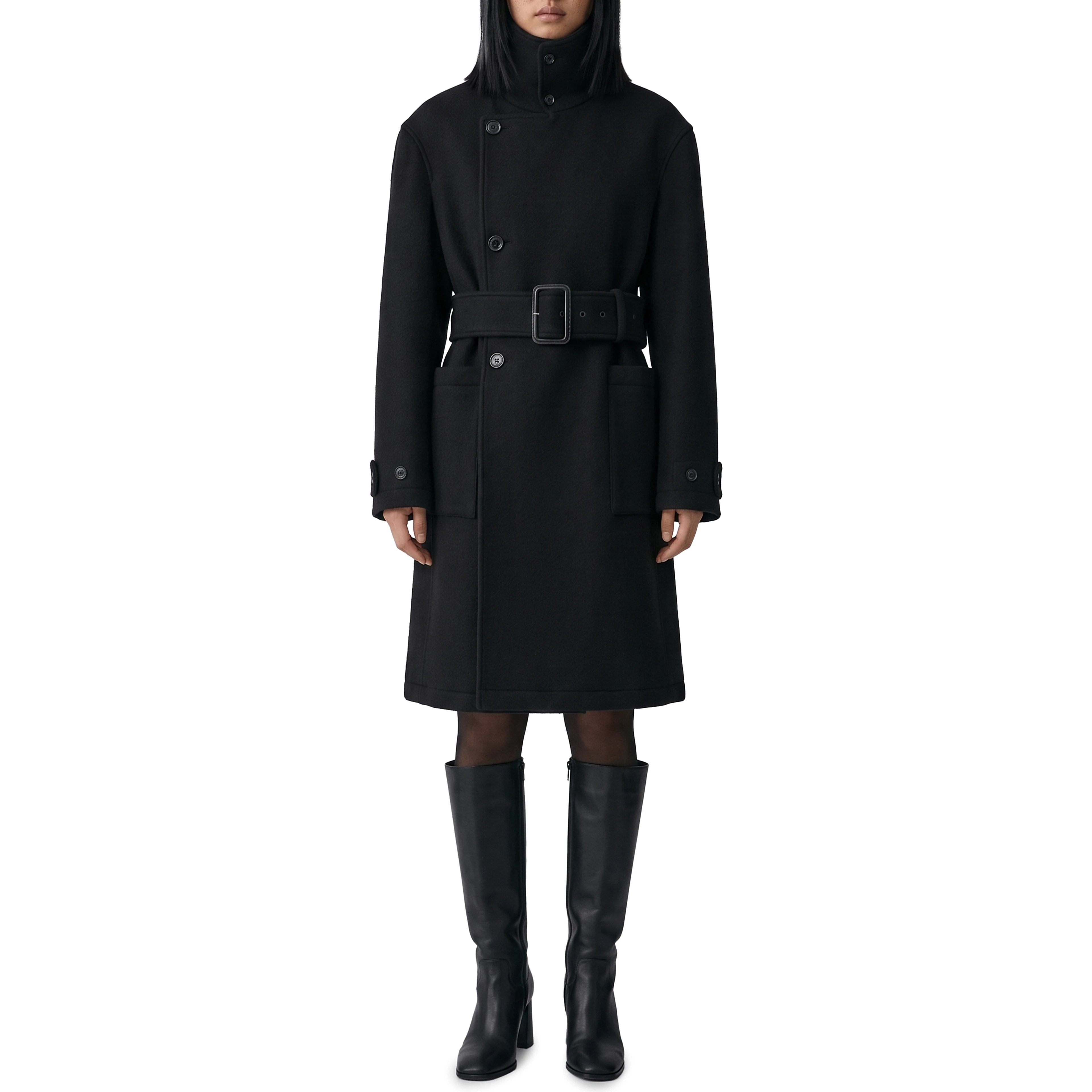 Black fitted wrap coat