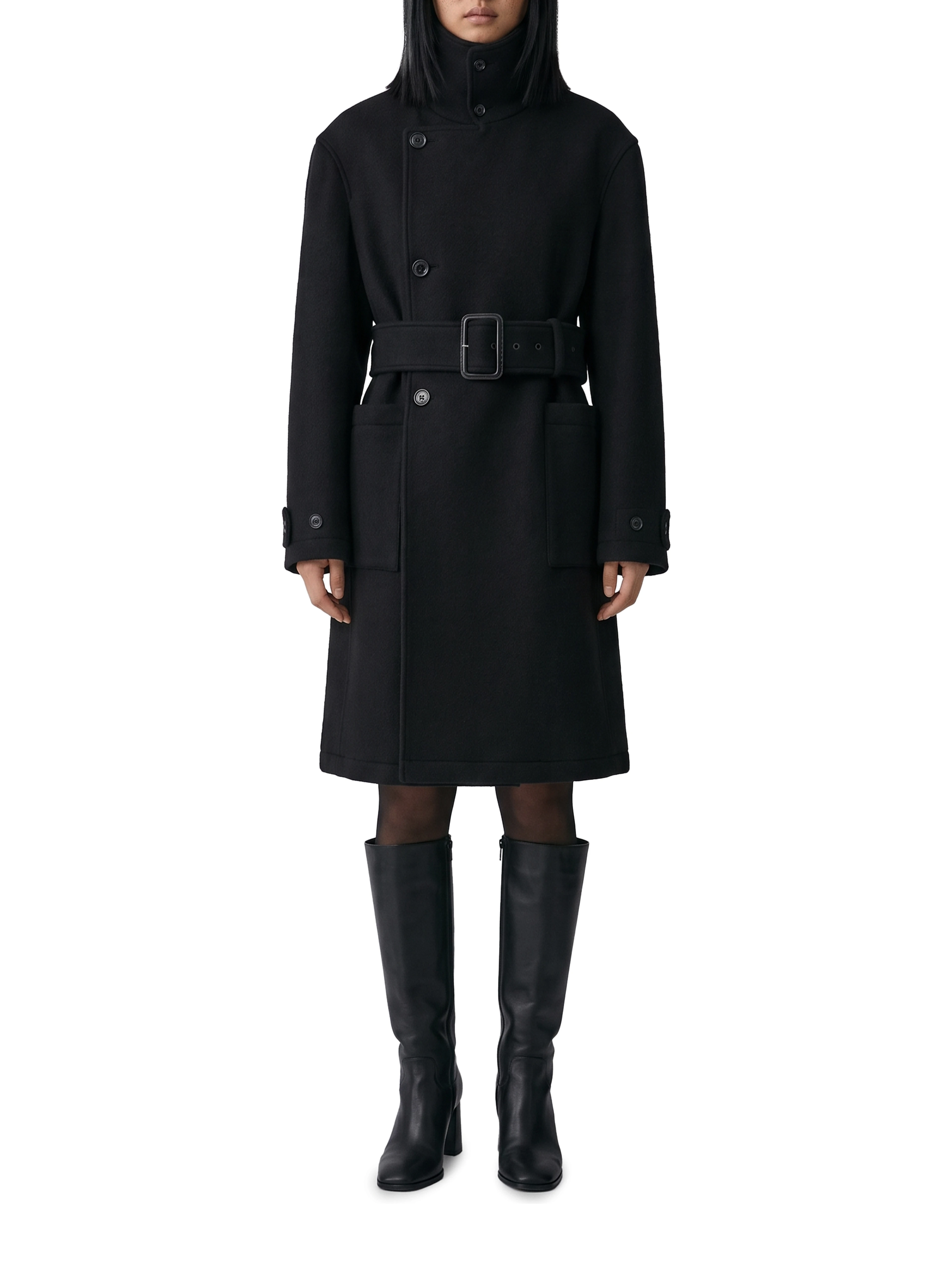 Black fitted wrap coat