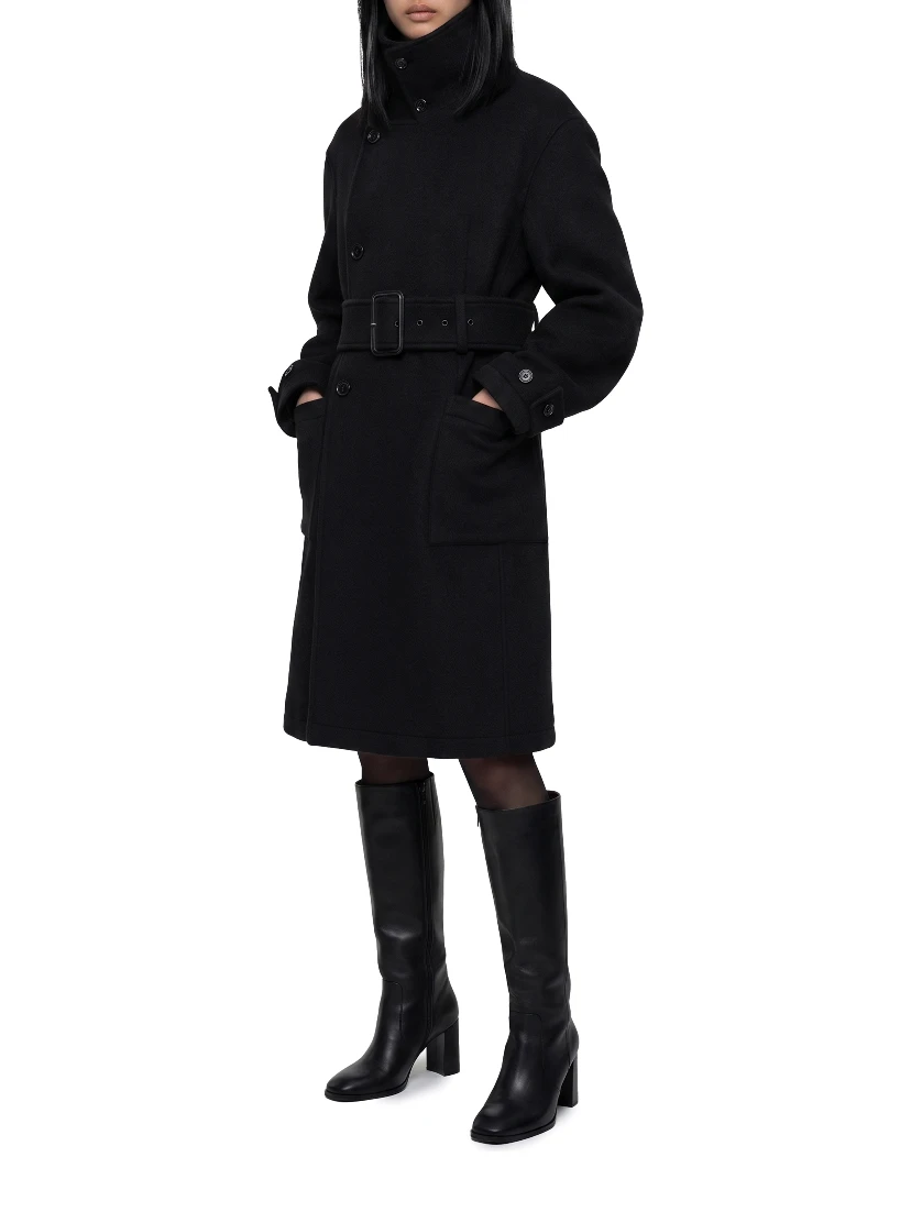 Black fitted wrap coat