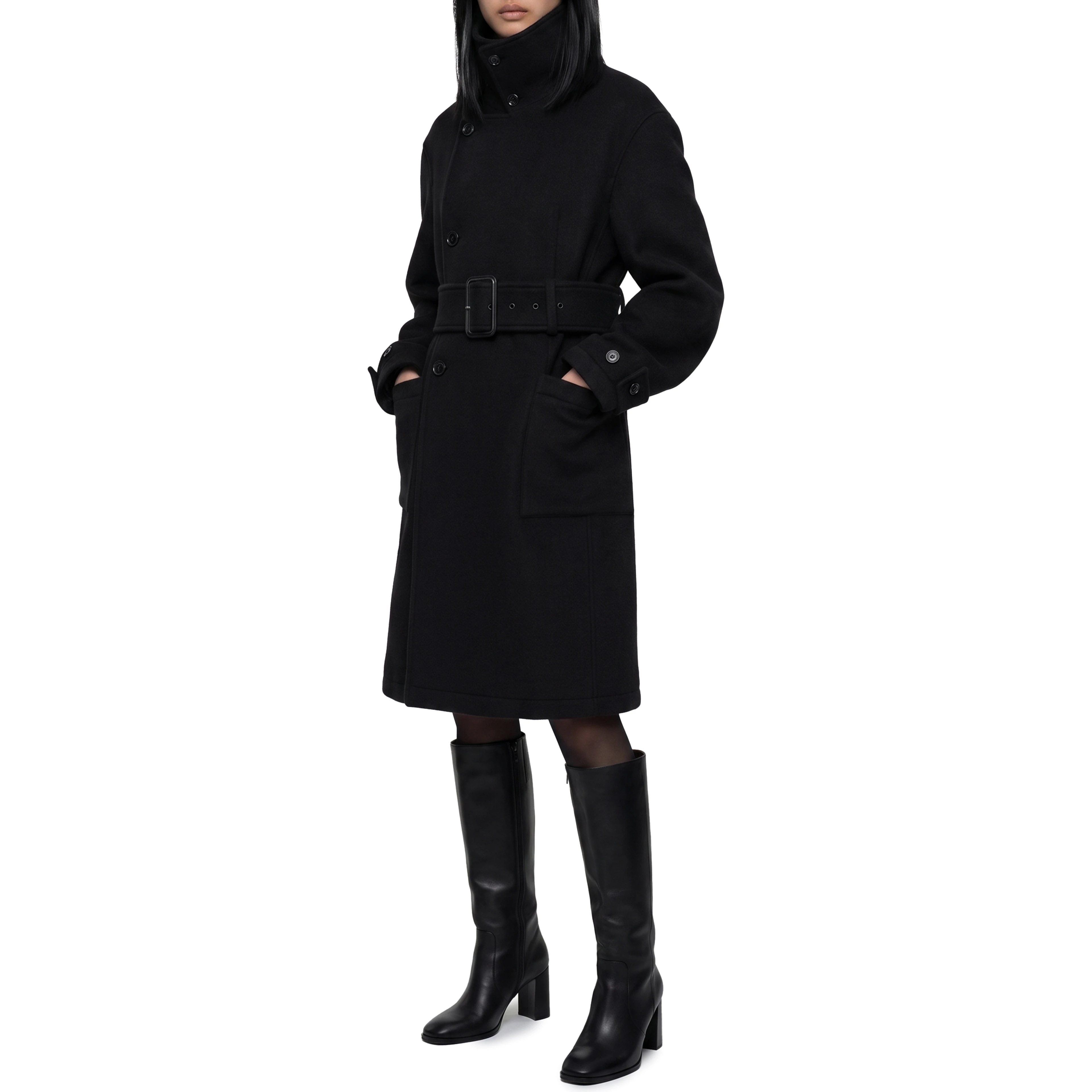 Black fitted wrap coat