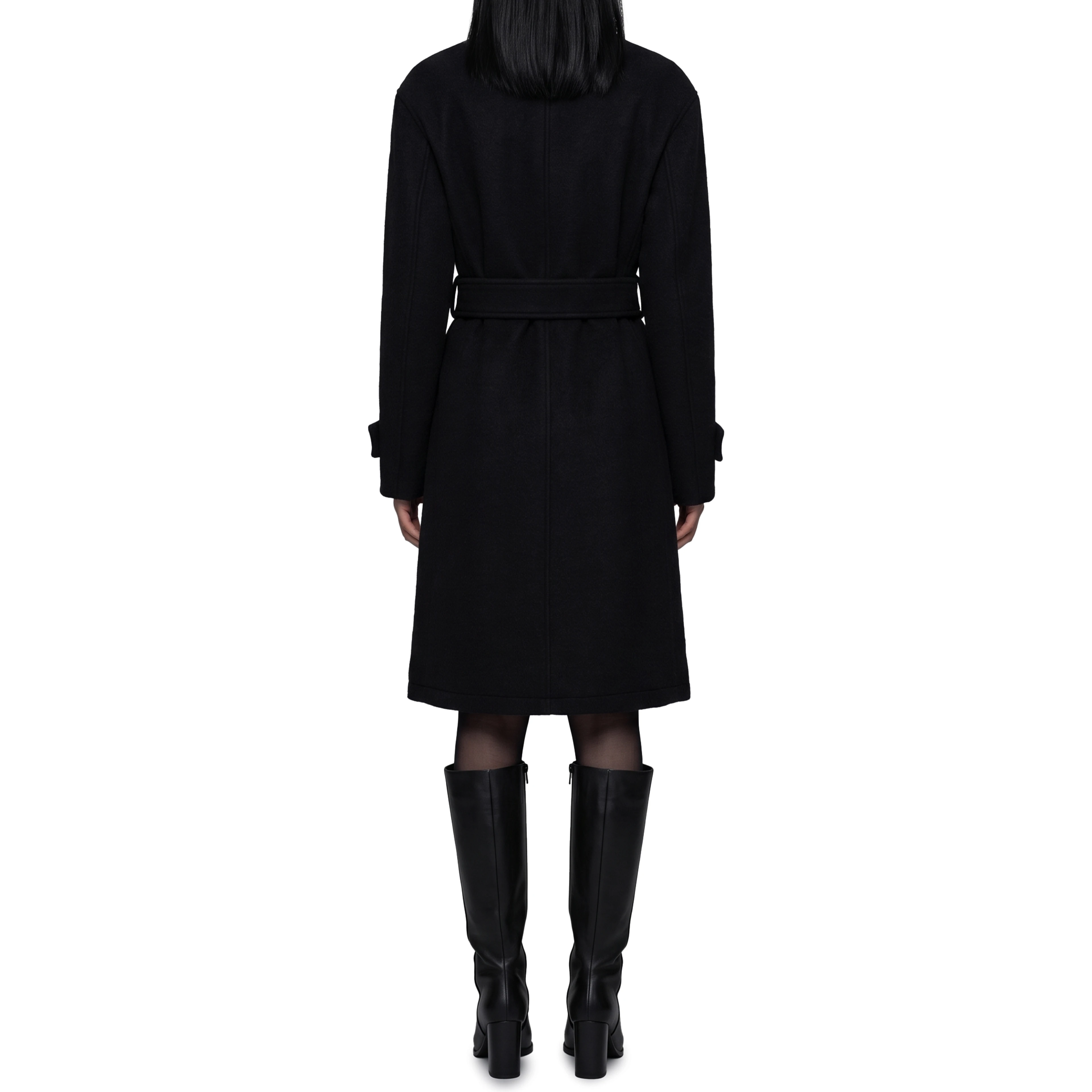 Black fitted wrap coat