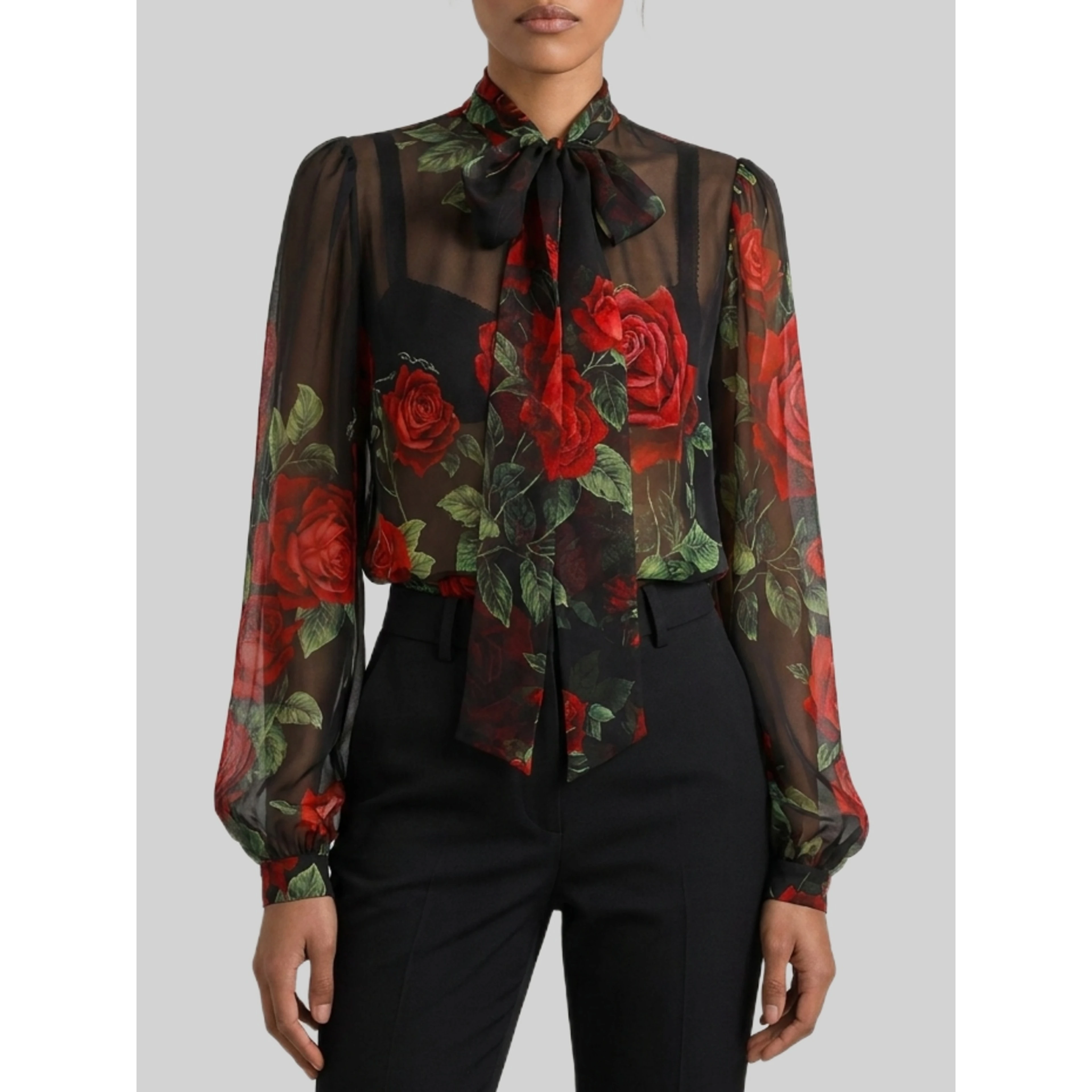 Red Rose chiffon blouse