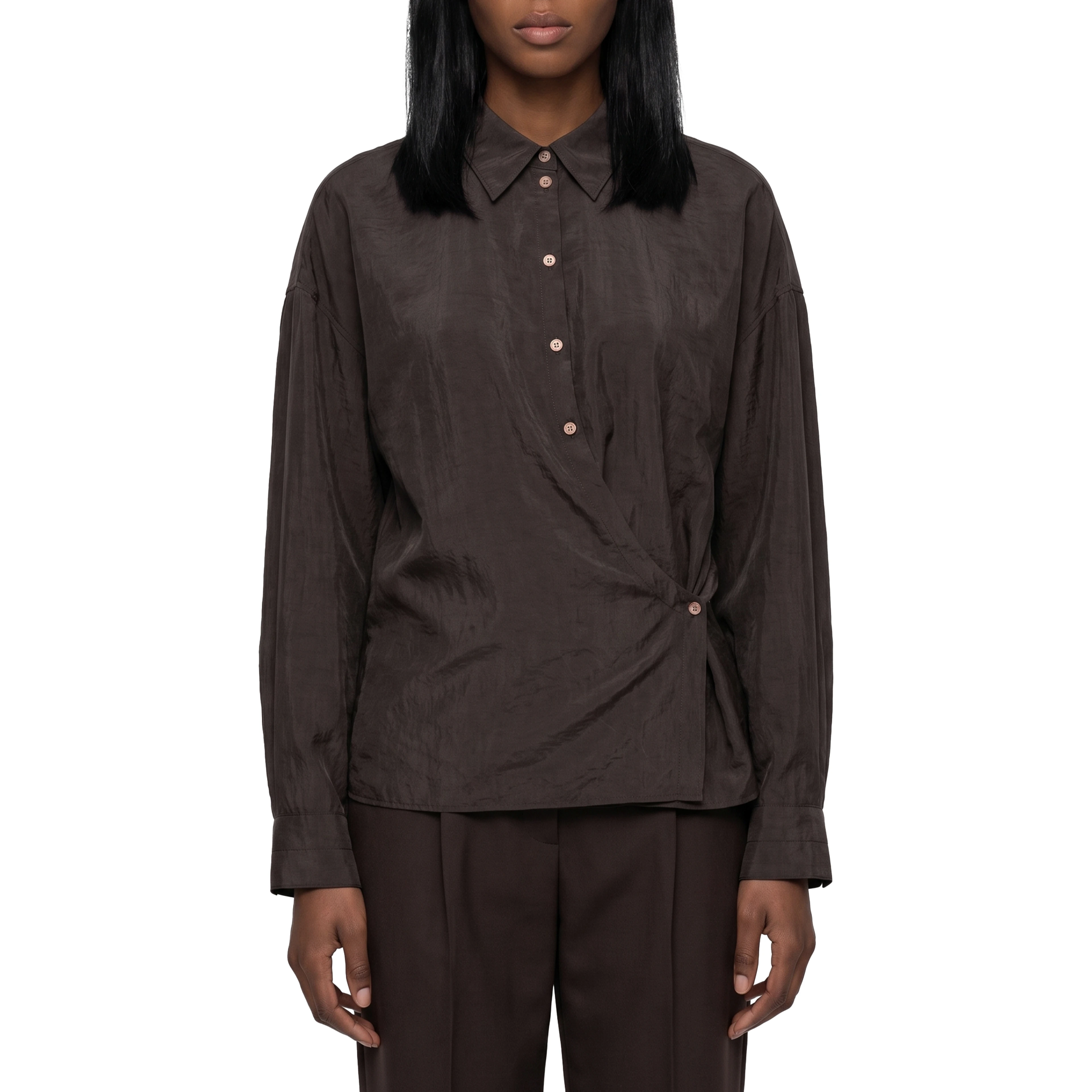 Licorice straight collar Twisted shirt