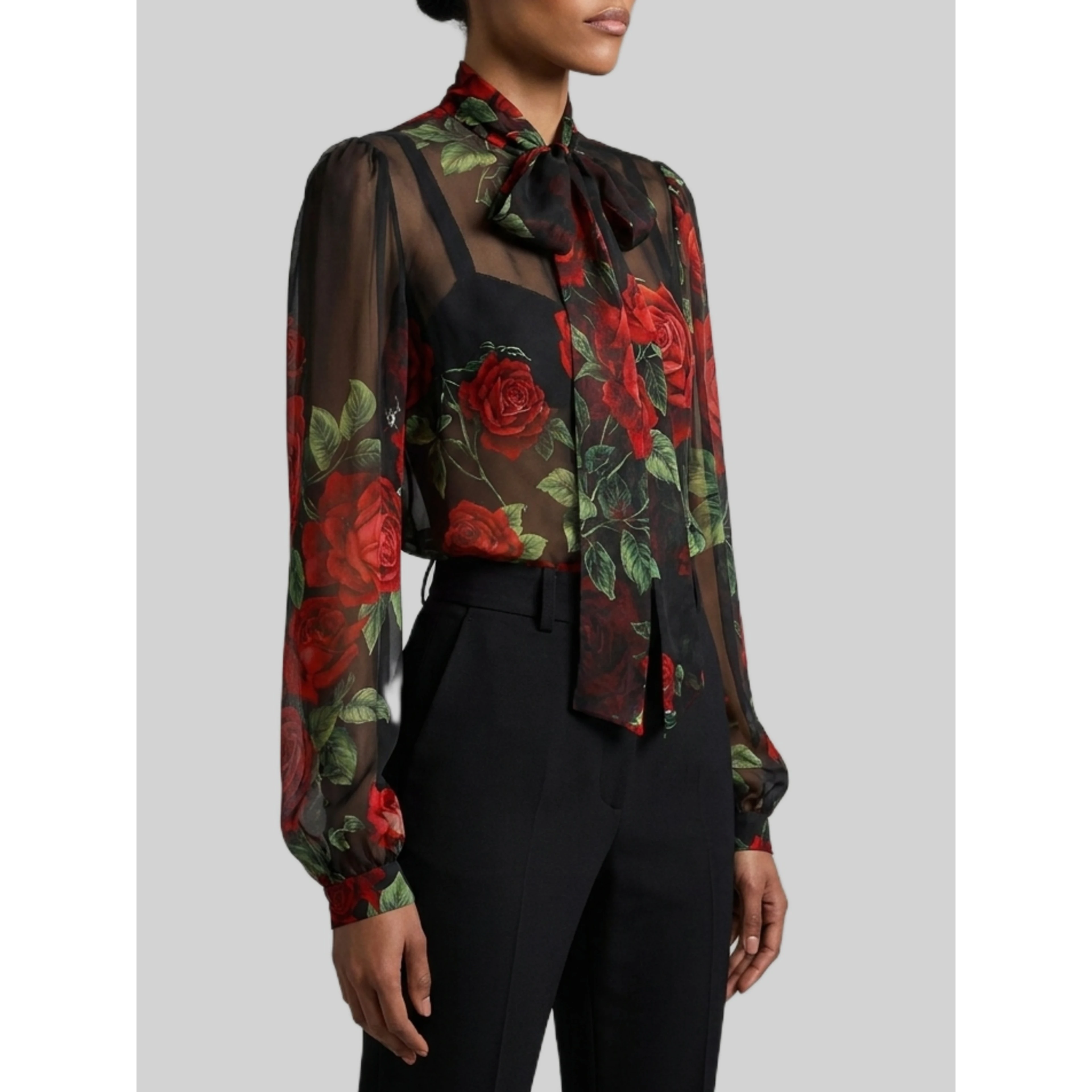 Red Rose chiffon blouse
