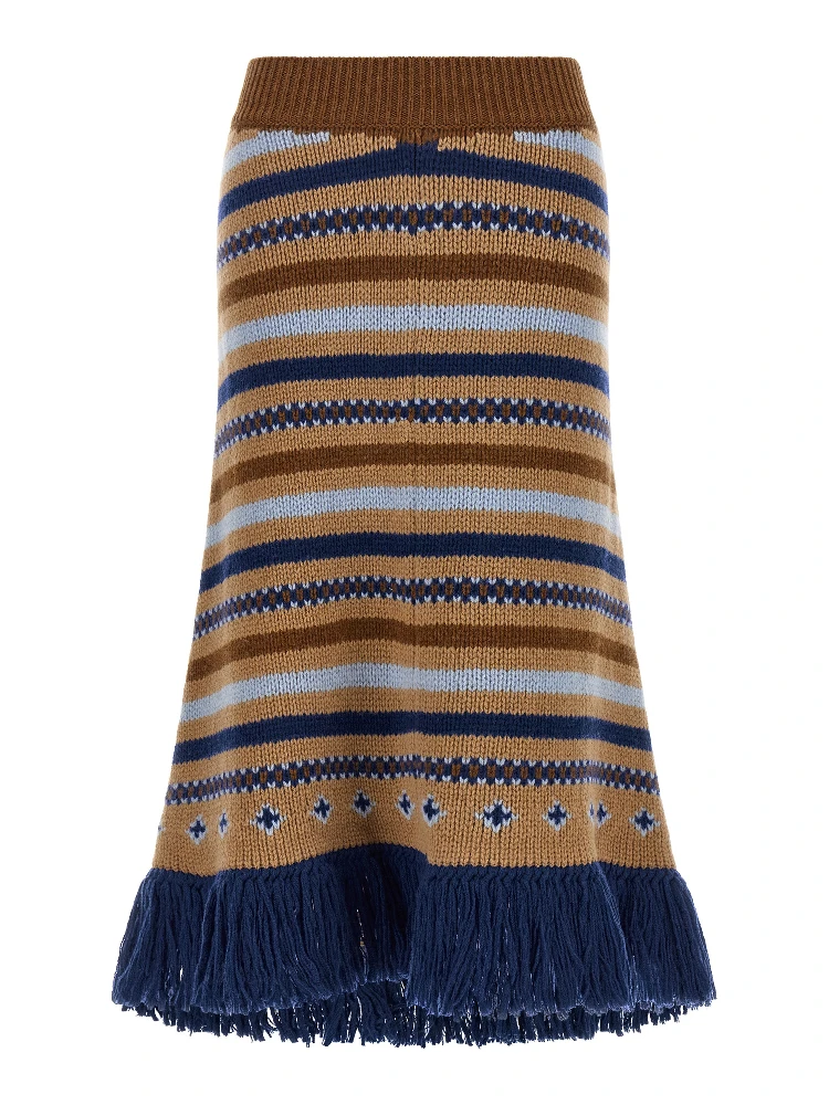 Multicolor Virgin Wool Midi Skirt